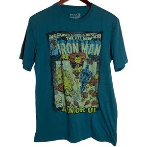 Marvel Iron Man Armor Comic Book Cover Tee Shirt Medium Blue Retro Fandom